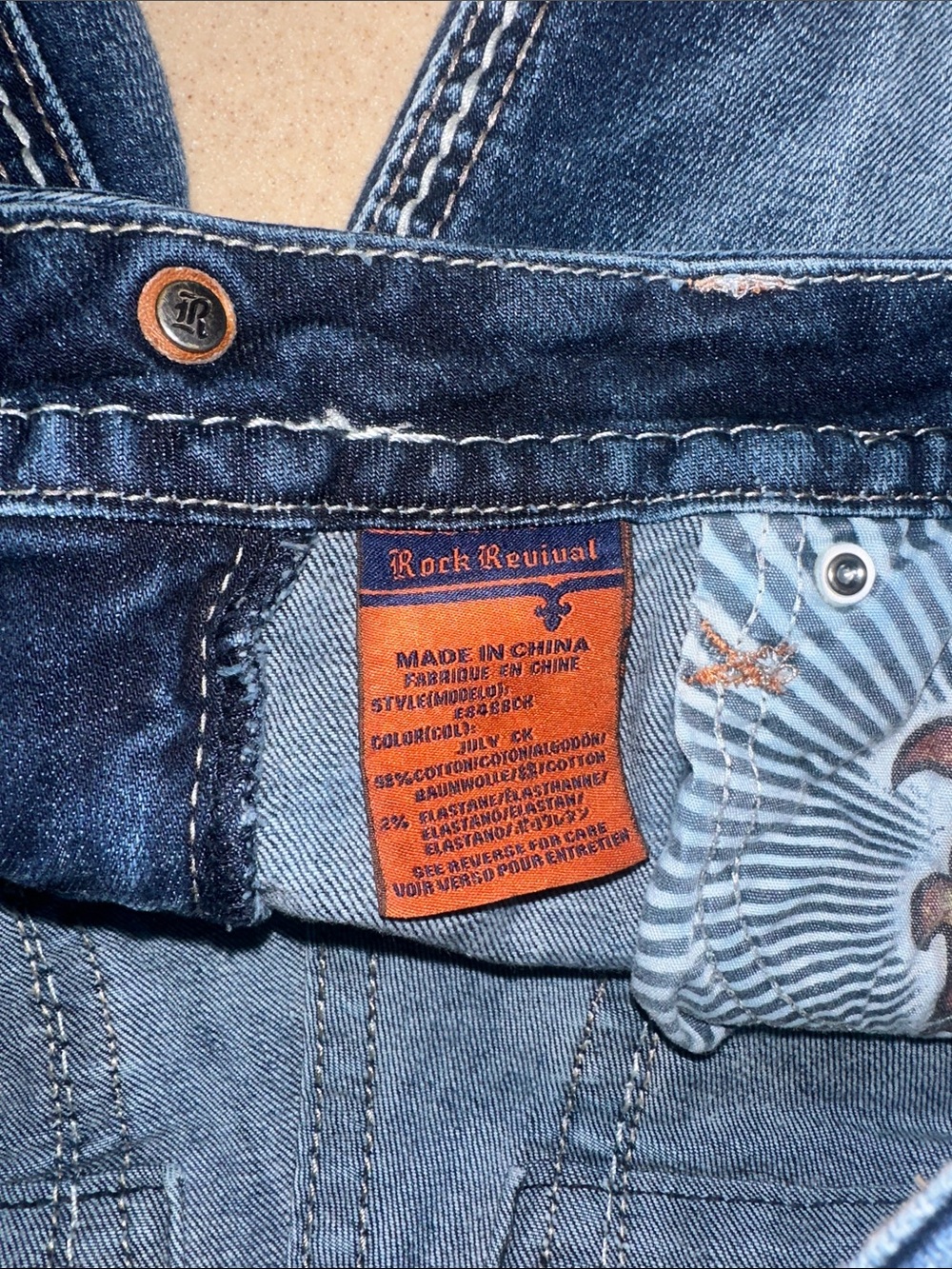 Rock Revival Distressed Medium Blue Embroidered Pocket Cuffed- Skinny Jeans - Picture 9 of 11